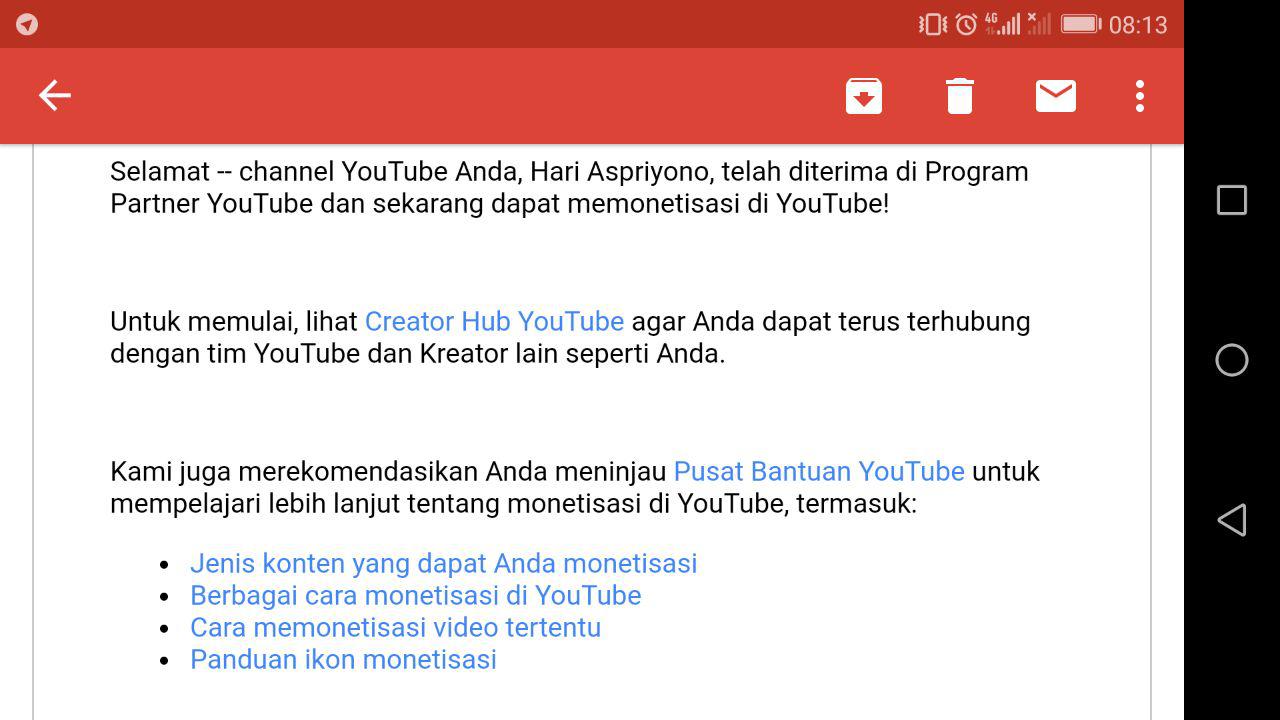 Selamat – Anda telah disetujui untuk bergabung dengan Program Partner YouTube