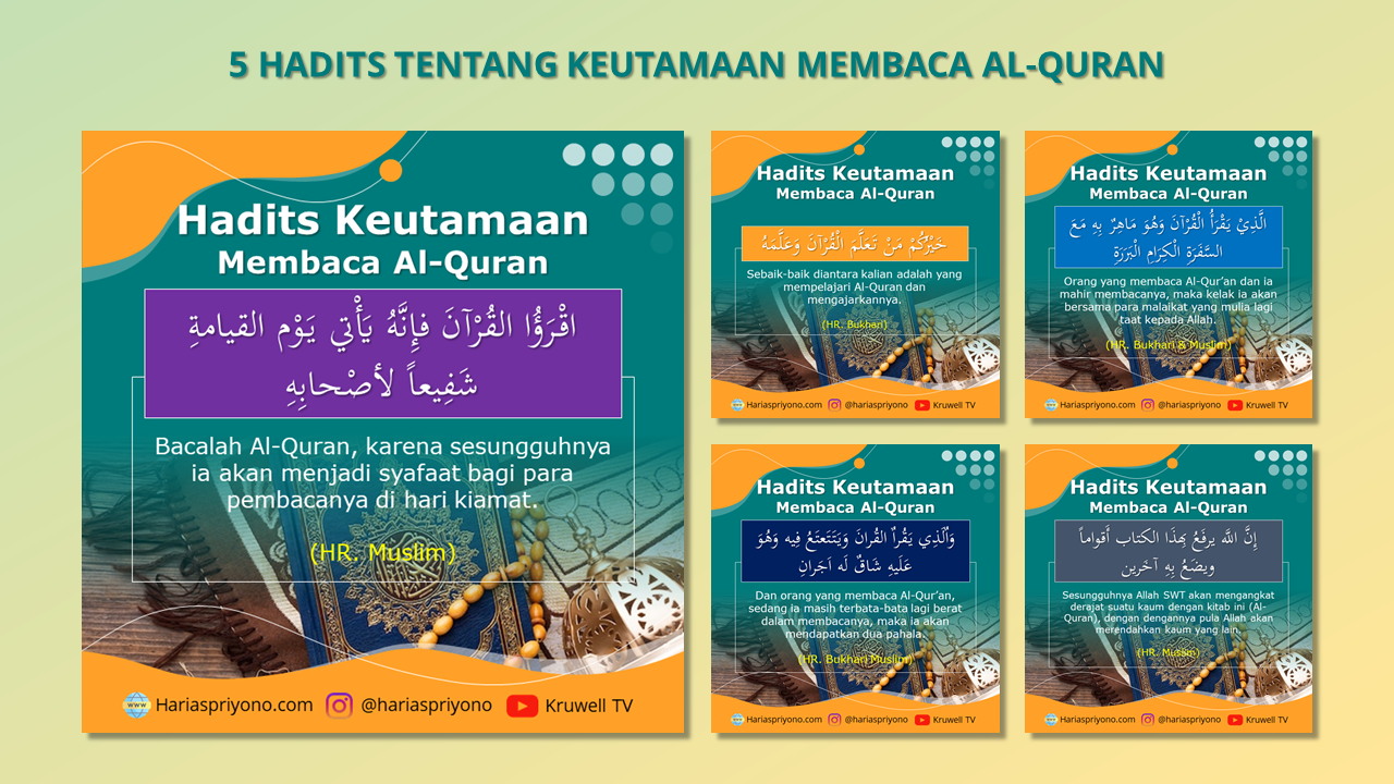 5 Hadits Nabi Tentang Keutamaan Membaca Al-Quran Dilengkapi Dengan Gambar Poster Hadits Untuk Didownload